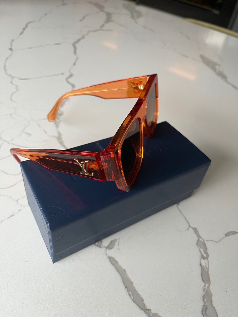 Louis Vuitton Orange Transparent Sunglasses with Gold LV Hardware